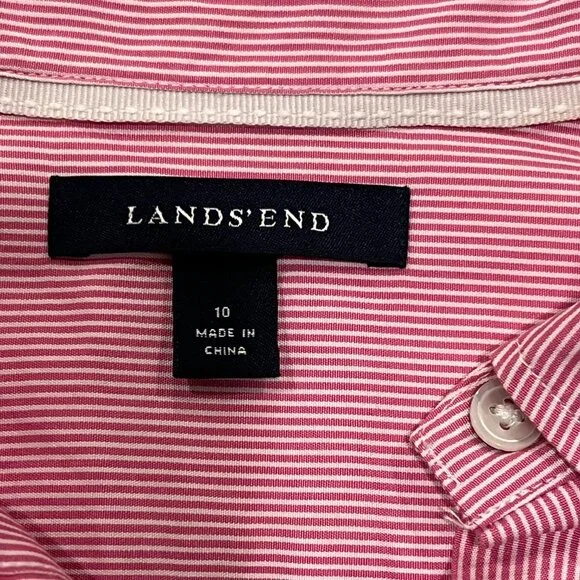 Lands' End Striped Midi Shirt Dress, Cotton, 10 - Picture 3 of 8